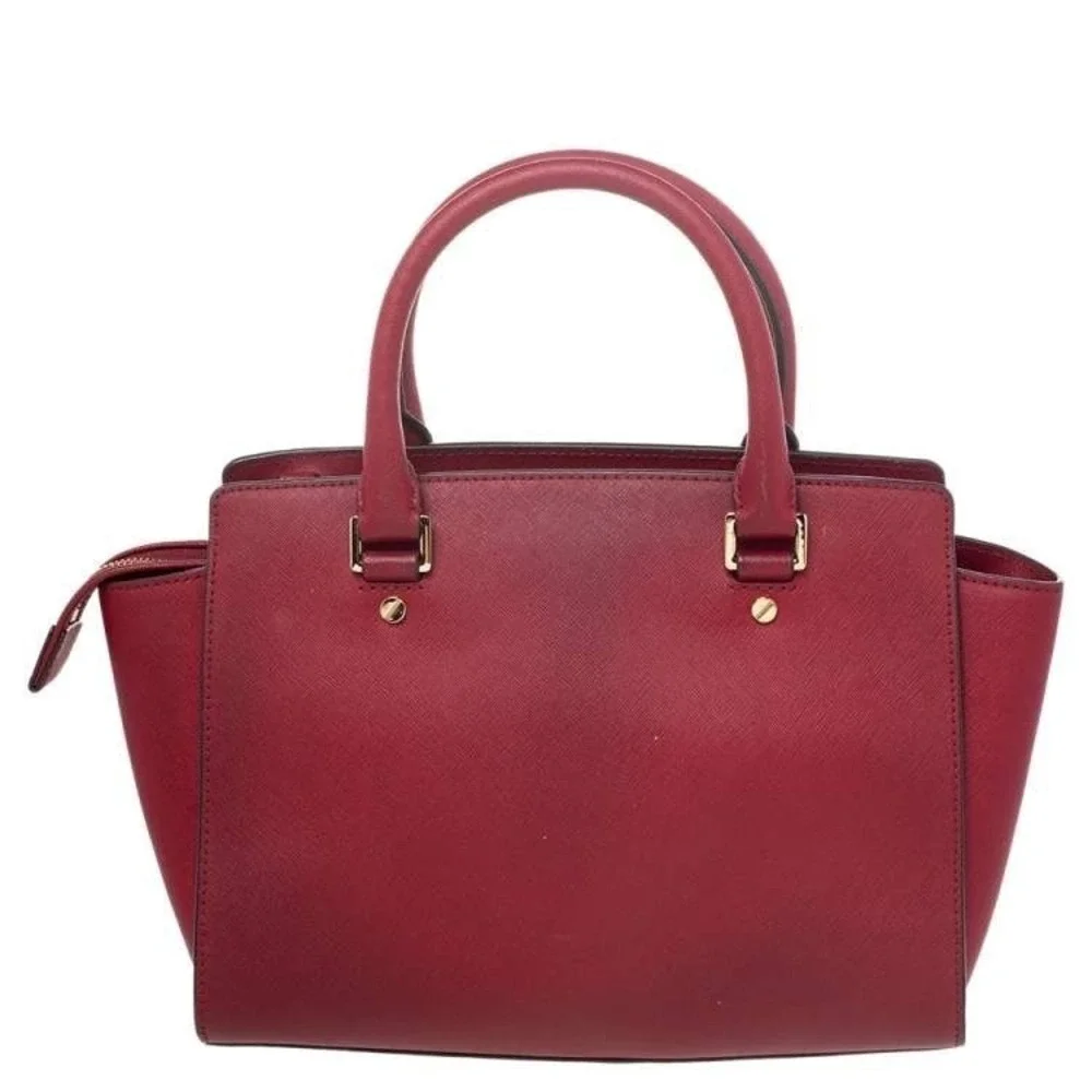 MIchael Kors SELMA‎ LARGE Saffiano Leather Satchel Handbag Cherry Red